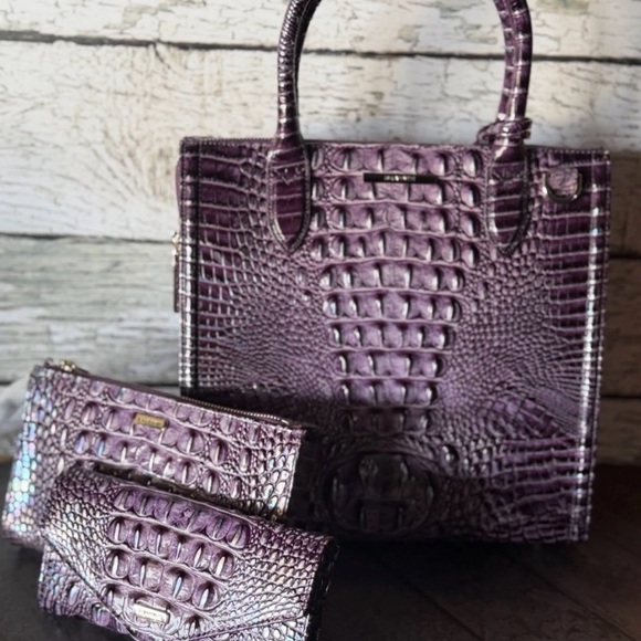 RARE 💜 NWT BRAHMIN Purple passion Caroline With wallet And Daisy GORGEOUS SET! - Picture 6 of 12
